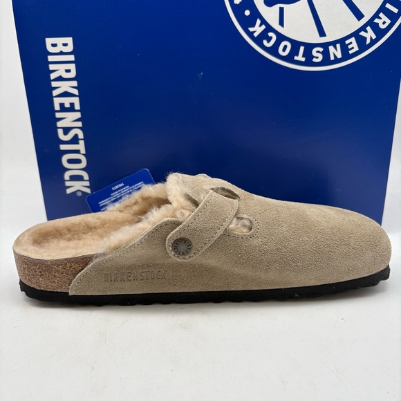 Birkenstock Boston VL Shearling Suede Leather  Taupe - Picture 2 of 7
